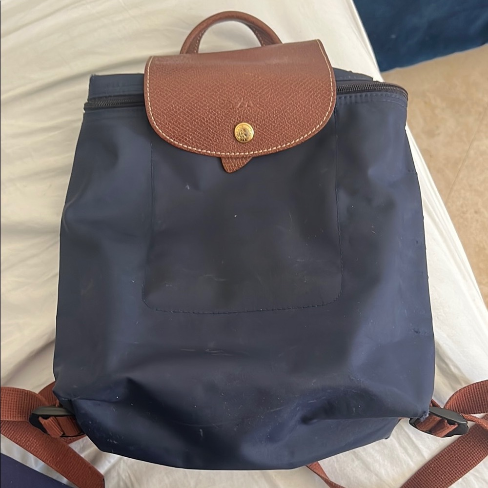 Longchamp Navy and Brown Backpack